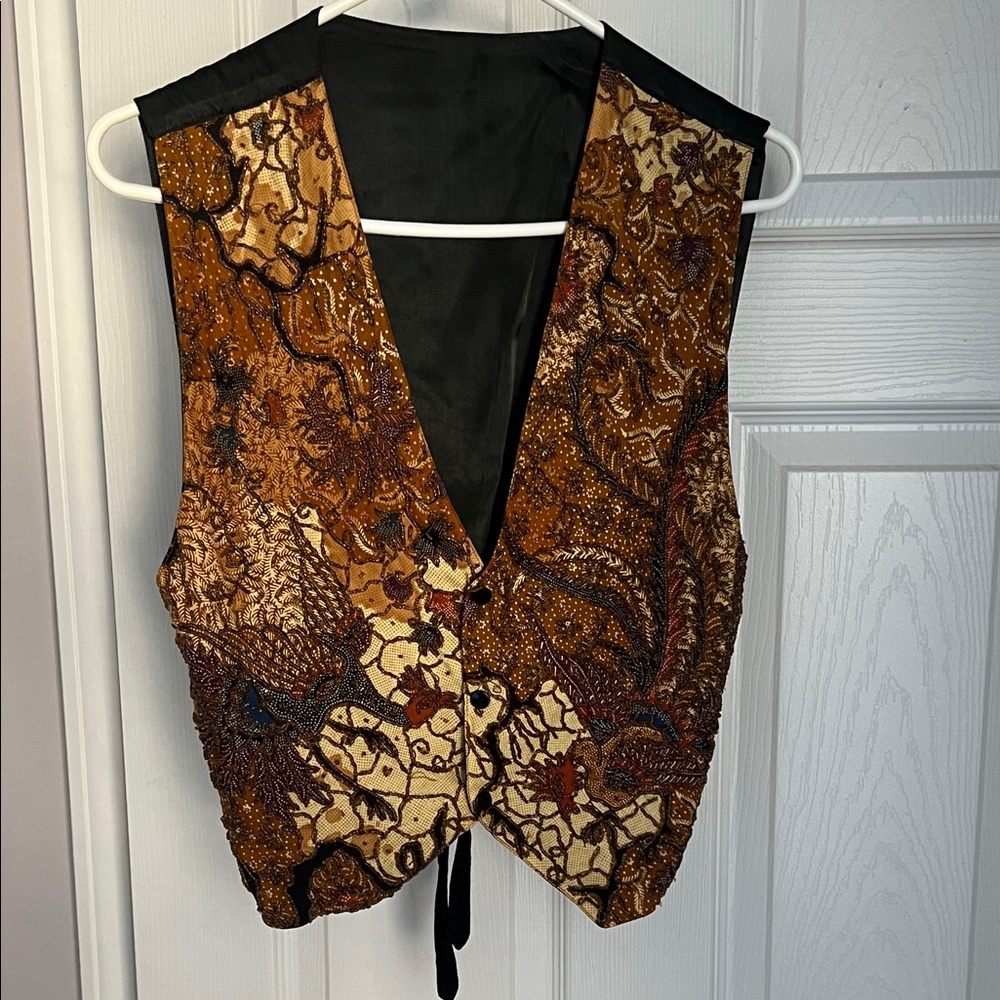 Vintage Brown and Tan Embroidered Women's Vest